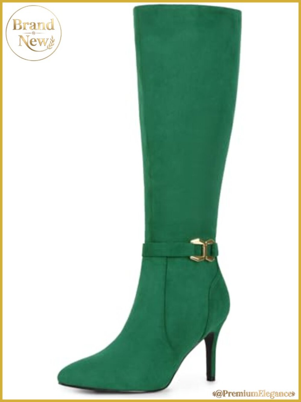 Faux Suede Pointed Toe Stiletto Heel Knee High Boots Buckle Zip